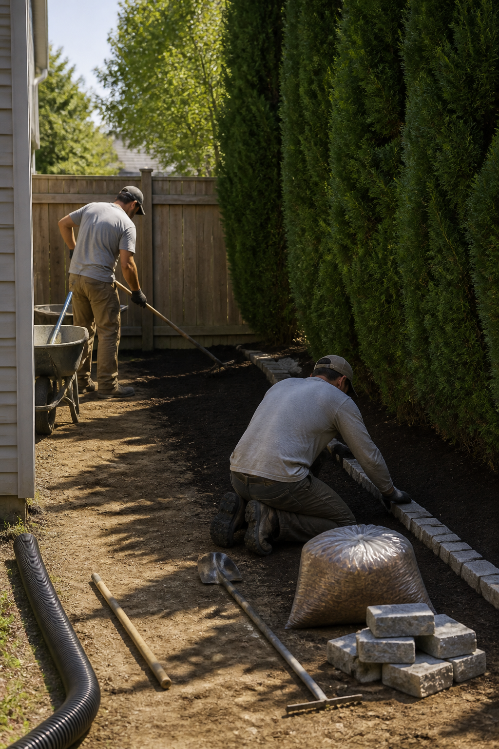 Francisco Landscaping crew installing a stone edge on a residential property